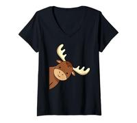 Women's Alaskan Moose Elk Deer Cute Funny Alaska Animal V-Neck T-Shirt