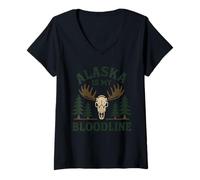 Womens Alaskan Wilderness Pride Last Frontier Moose Bear Paw V-Neck T-Shirt