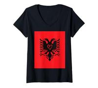 Womens Albania Flag Albanian Heart Proud Heritage National Day V-Neck T-Shirt