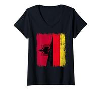 Womens Albania Germany Half Flag Albanian German Unity Pride V-Neck T-Shirt