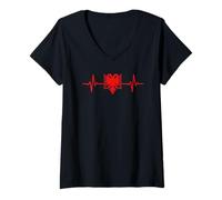 Womens Albania Heartbeat Albanian Eagle V-Neck T-Shirt
