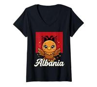 Women's Albania Kawaii Eagle Flag V-Neck T-Shirt