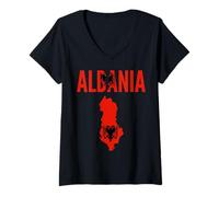 Women's Albania Map and Flag Pride National Identity V-Neck T-Shirt