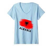 Womens Albania Red Flag Double-Headed Eagle Symbol V-Neck T-Shirt