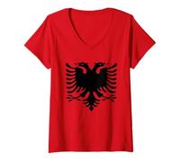 Womens Albanian Flag T-Shirt Albania Eagle Gift V-Neck T-Shirt