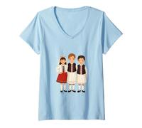 Women's Albanian Kids Proud Flag and Cultural Heritage V-Neck T-Shirt