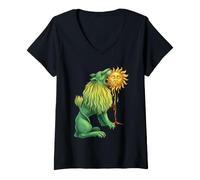 Women's Alchemical Green Lion Devouring Sun Esoteric Occult Hermetic V-Neck T-Shirt