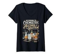 Women's Alcohol is A Solution Funny Chemistry Science Teacher V-Neck T-Shirt