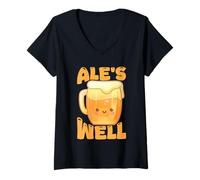 Women's Ale's Well Cute Beer Mug Pun Drink V-Neck T-Shirt