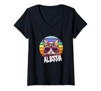 Womens ALESSIA - Beautiful girl name with a cool funny Cat V-Neck T-Shirt