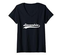 Womens Alexandria Virginia Vintage Cursive US City Name Retro V-Neck T-Shirt