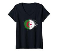 Women's Algeria Flag Spray Paint Splatter Style V-Neck T-Shirt