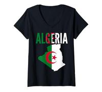 Women's Algerian Pride National Flag Map Art V-Neck T-Shirt