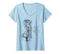 Womens Alice Adventures Wonderland Vintage Book Quote Lewis Carrol V-Neck T-Shirt