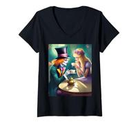 Womens Alice and The Mad Hatter share a cup of tea and a chat V-Neck T-Shirt