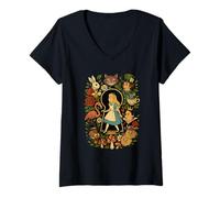 Womens Alice in Wonderland Characters Lewis Carroll Illustration V-Neck T-Shirt