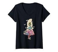 Womens Alice In Wonderland Magical Garden Vintage Book V-Neck T-Shirt