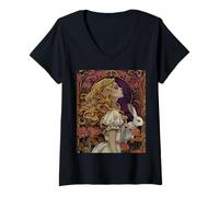 Womens Alice in Wonderland Rabbit Fantasy Novel Art Nouveau V-Neck T-Shirt
