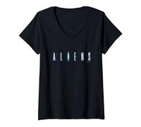 Womens Alien 45th Anniversary Aliens 1986 Movie Sequel Title Logo V-Neck T-Shirt