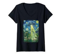 Womens Alien Abduction Chameleon in Jungle V-Neck T-Shirt
