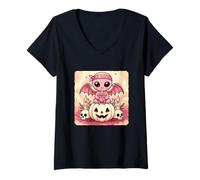 Womens Alien Bat Kawaii Pastel Goth Creepy Cute Skeleton V-Neck T-Shirt