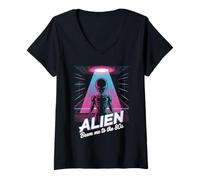 Womens Alien Beam Me to The 80s Retro Fun V-Neck T-Shirt