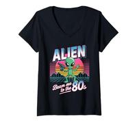 Womens Alien Beam Me to The 80s Retro Fun V-Neck T-Shirt
