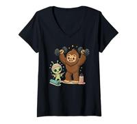 Women's Alien Bigfoot Stay Weird Funny Workout Friends V-Neck T-Shirt