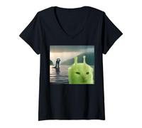 Womens Alien Cat Viral Meme Selfie with Loch Ness Monster Nessie V-Neck T-Shirt