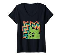 Womens Alien Cat with 4 Eyes Surreal Style Vintage Retro V-Neck T-Shirt