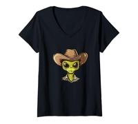 Womens Alien Cowboy with Hat for Cosmic Cowboys and Girls V-Neck T-Shirt