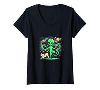 Women's Alien Doing a Yoga - Yoga Pose - Space - Plankton V-Neck T-Shirt