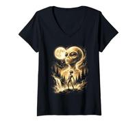 Women's Alien Howling at the Moon Meme V-Neck T-Shirt