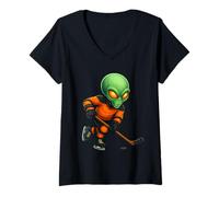 Womens Alien Ice Hockey Halloween Costume for Men Boys Kids V-Neck T-Shirt