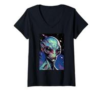 Womens Alien Invader V-Neck T-Shirt