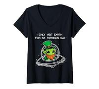 Womens Alien Leprechaun UFO I Only Visit Earth for St.Patrick’s Day V-Neck T-Shirt