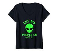 Womens Alien Let My People Go Area 51 Funny UFO Boys Kids Men Women V-Neck T-Shirt