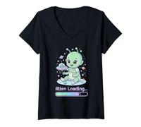 Women's Alien Loading Funny Baby Extraterrestrial V-Neck T-Shirt