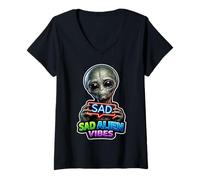 Women's Alien Lover Funny Alien Cute Alien Emo Alien Sad Alien V-Neck T-Shirt
