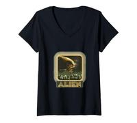 Womens Alien Monster Retro V-Neck T-Shirt