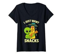 Womens Alien Pizza Craving I Just Want Snacks Area 51 V-Neck T-Shirt
