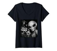Women's Alien Selfie Area 51 Funny UFO Conspiracy Lovers V-Neck T-Shirt