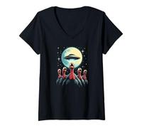 Womens Alien Turkey Abduction Full Moon - Funny Thanksgiving UFO V-Neck T-Shirt