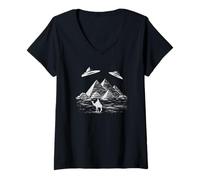 Women's Alien UFO Over Pyramids Egypt UAP History Disclosure Graphic V-Neck T-Shirt