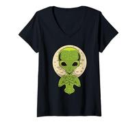 Women's Alien UFO Rockstar Rock N Roll Graphic V-Neck T-Shirt