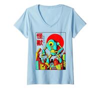 Women's Aliens are Real Kaiju Giant Robot Monster Japanese Retro V-Neck T-Shirt