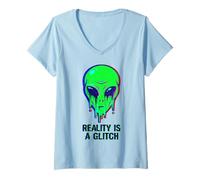 Women's Aliens are Real Reality is A Glitch Melting Alien Head Meme V-Neck T-Shirt
