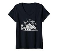 Women's Aliens Egypt Ancient UFO Pyramids Sci-Fi Conspiracy V-Neck T-Shirt