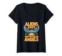 Womens Aliens Exist Theyre Called Angels Christian V-Neck T-Shirt