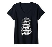 Womens Aliens Prefer Awkward Earthlings Funny UFO Retro Design V-Neck T-Shirt